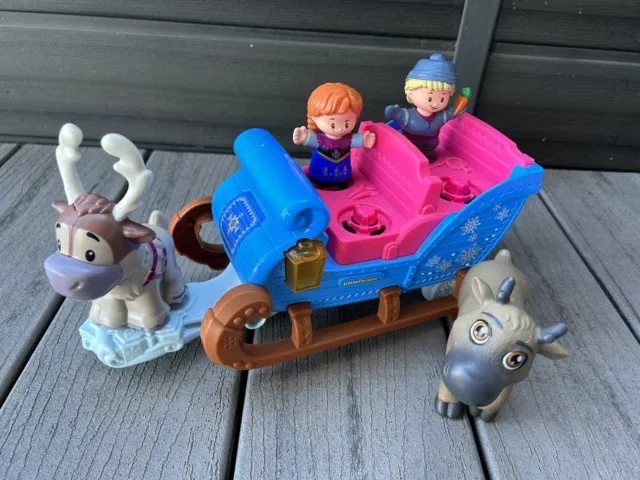 LITTLE PEOPLE DISNEY FROZEN PLAYSET LOT SLEIGH SLED FIGURES FISHER PRICE Light