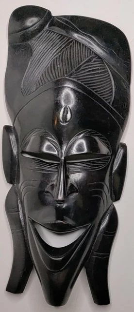 African Hand Carved Wooden Tribal Mask Ebony Wood Wall Art Plaque Large 41cm 16