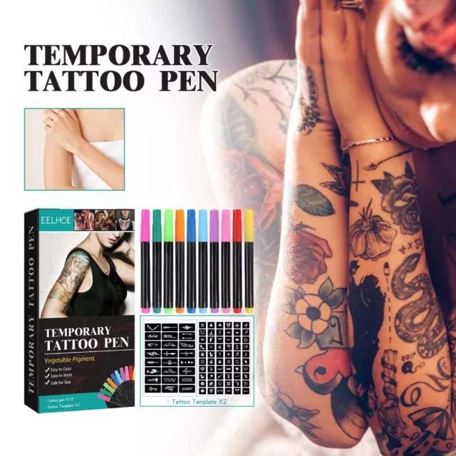 10 Colours Tattoo Stickers Temporary Tattoo Pen Removable Tattoo Markers Kit