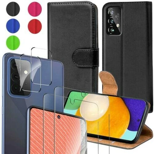 Étui de Protection pour Portable à Rabat Portefeuille Livre Coque 9H Verre Film