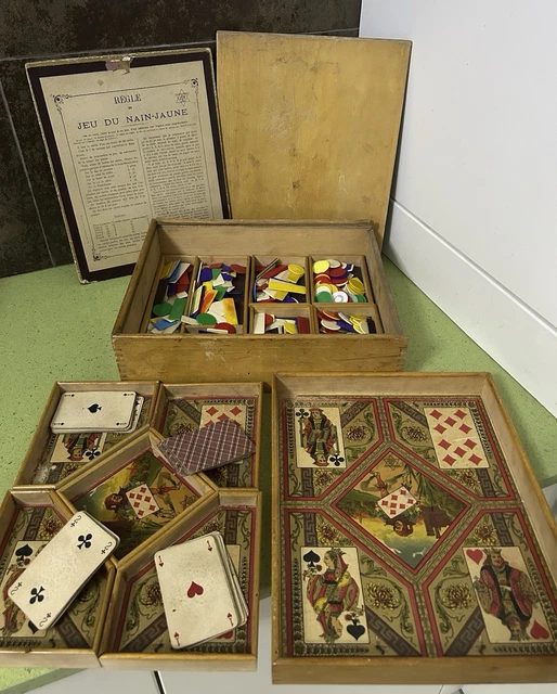 Coffret Ancien Jeu De Nain Jaune – Bois, Jetons Et Notice, Fabriqué En France