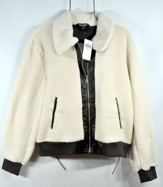 Lauren Ralph Lauren Women's Coat XL Faux Leather Fleece Jacket Cream High Pile 2