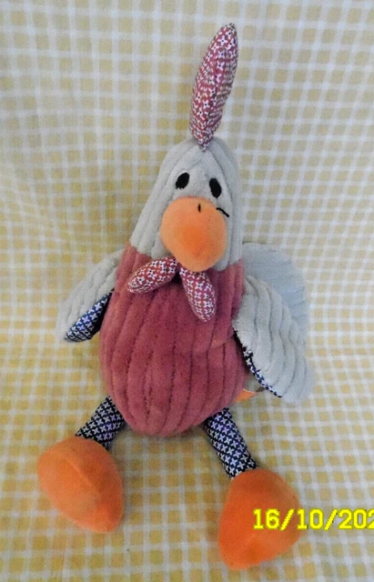 P1/ CREDIT AGRICOLE Ca Doudou Peluche Poule Coq Gris Rose Orange