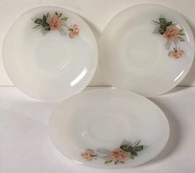 Arcopal 3 Soucoupes / Sous Tasses Décor Roses Complément Service Arcopal Vintage