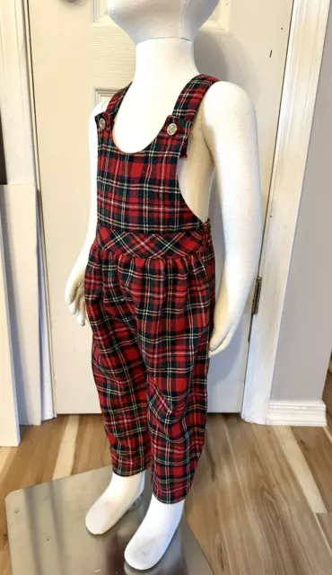Vintage 24 Months Red Plaid Overalls, Retro Baby Holiday Outfit USA