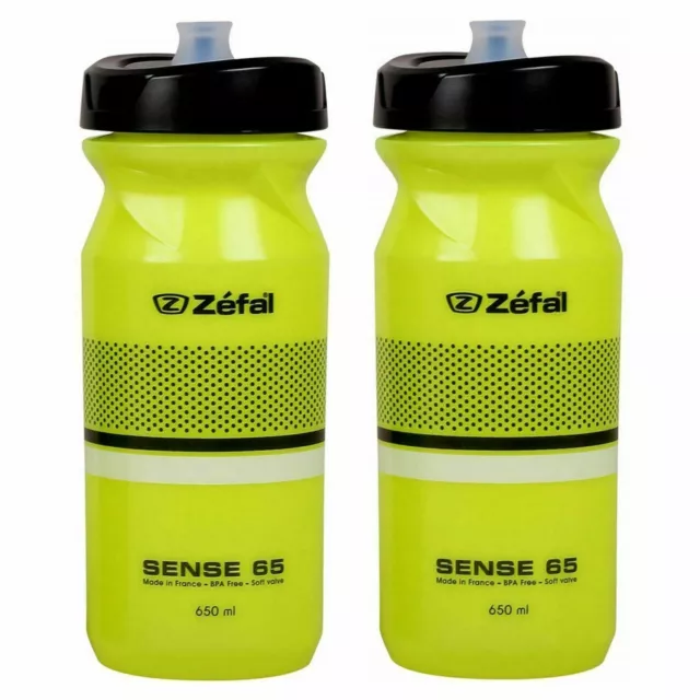 2 x Zefal Sense Soft 65 Hi Vis Water Bottle - 650ml - Neon Yellow