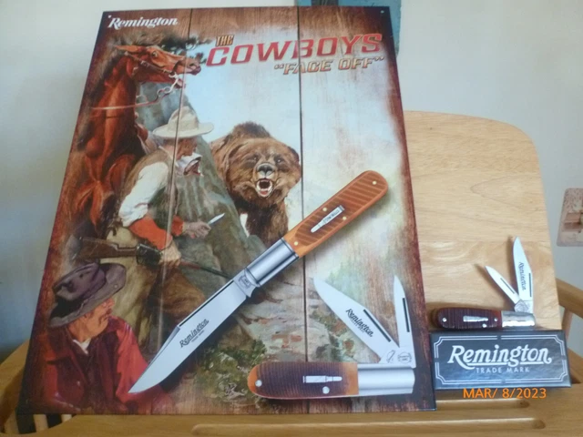 Remington 2022 RB44 Barlow Bullet Knife with Matching Tin Sign "Faceoff" USA-NIB