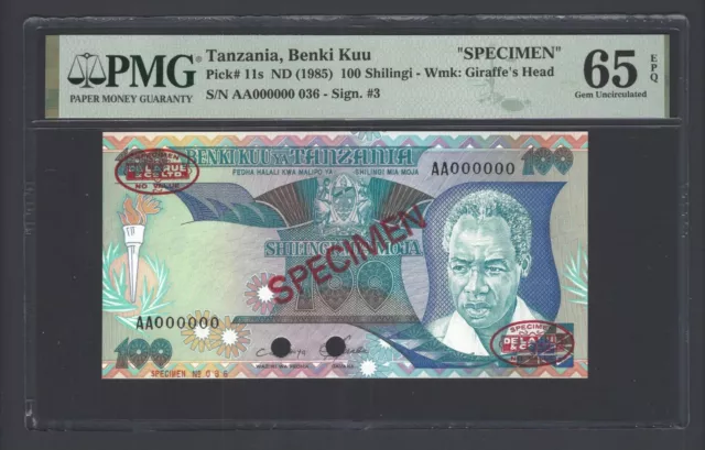 Tanzania 100 Shillingi ND(1985) P11s "Specimen " UNC Grade 65