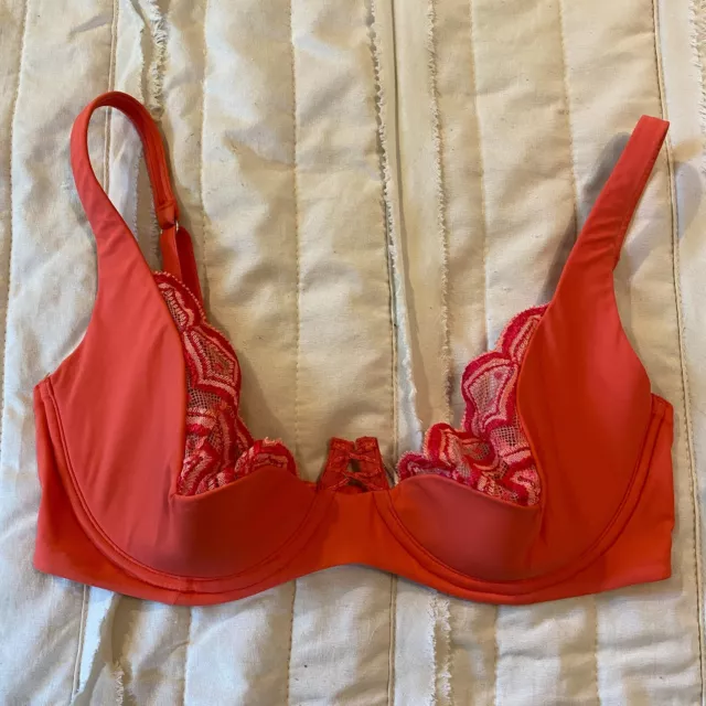 Vtg Y2k Victorias Secret Bra 34d Coral Very Sexy Lace Push Up Without