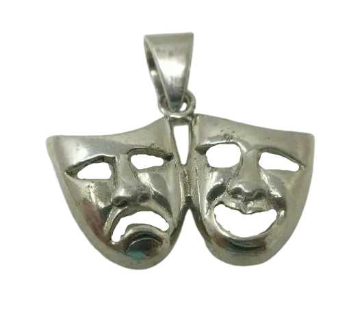 Comedy Tragedy Theater Mask Necklace PENDANT EUC Sterling Silver 925