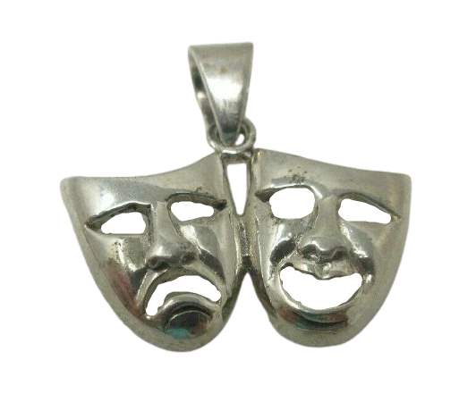 Comedy Tragedy Theater Mask Necklace PENDANT EUC Sterling Silver 925 Comedy Tragedy Theater Mask Necklace PENDANT EUC Sterling Silver 925