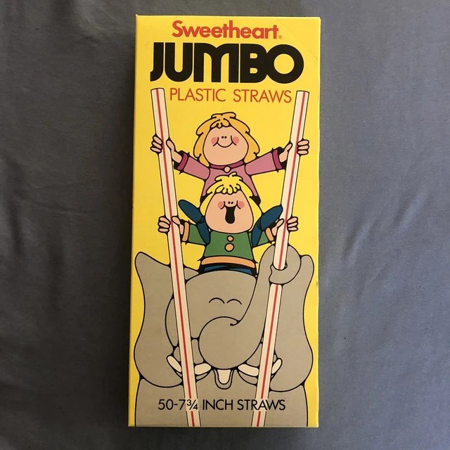 Vintage Sweetheart 50 Jumbo Plastic Drinking Straws In Box New Elephant￼ Kids