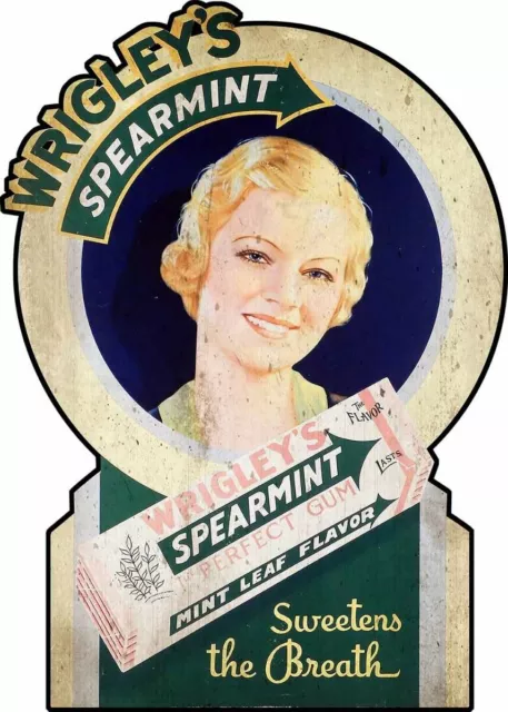 Wrigleys Spearmint Chewing Gum Girl Heavy Duty Usa Made Metal Advertising Sign