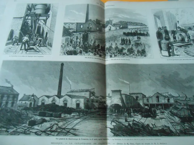 Gravure 1879 - Belgique la catastrophe de Frameries