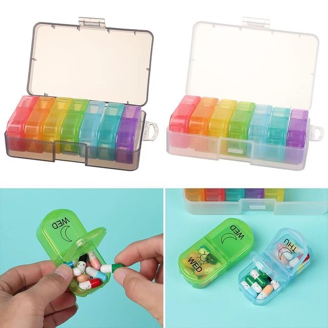 Dispensador de medicina color arco iris caja de almacenamiento de medicamentos caja de herramientas de atención médica caja de píldoras