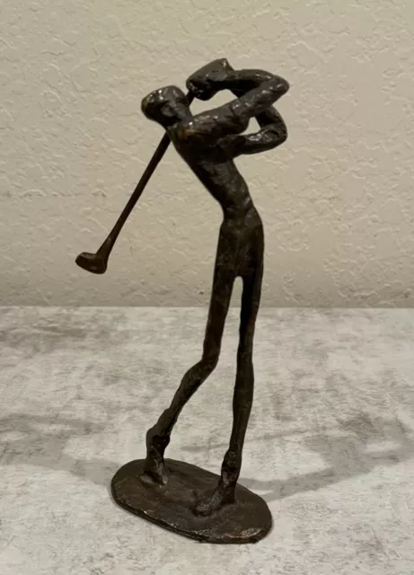 Vintage Midcentury Brutalist Bronze Golfer Statue Sculpture Giacometti MCM