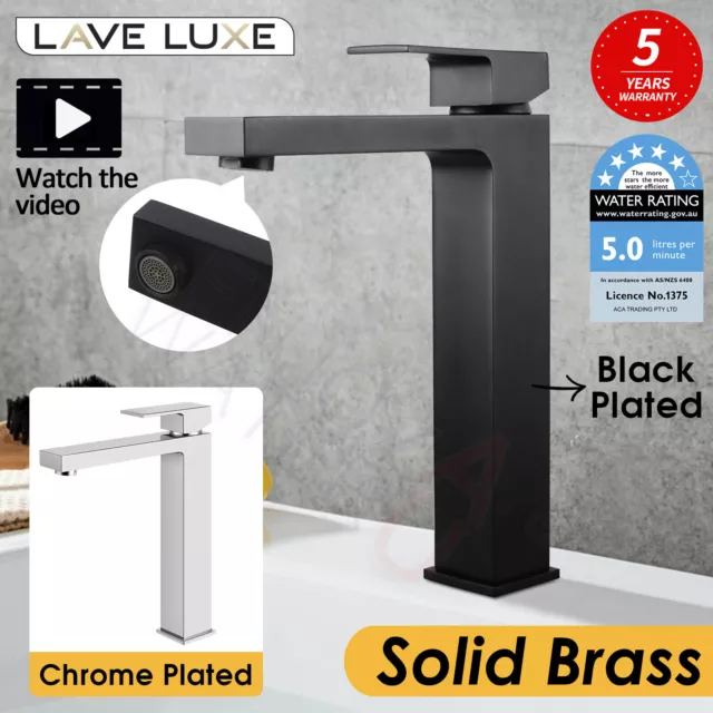 Bathroom Sink Basin Mixer Tap Square Counter Top Tall Faucet Chrome Black WELS