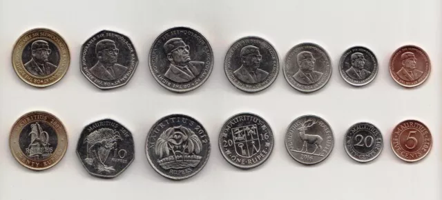 Mauritius: Complete Coins set of 7 denominations ( 2012 - 2016) all mint