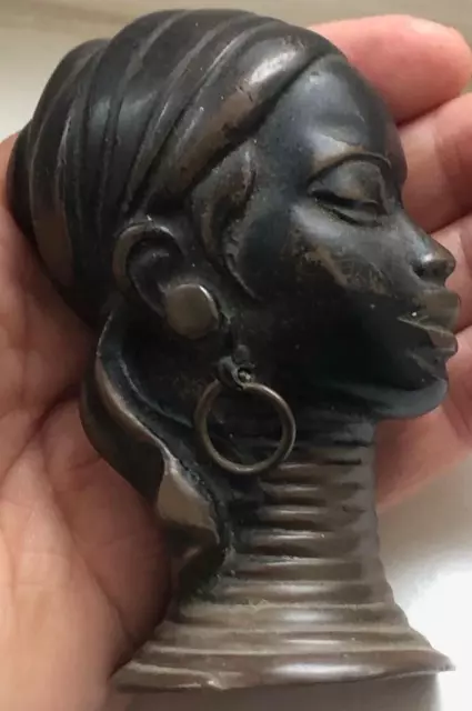 Impressive Hakuli Israel Bronze Head African Woman Signed.