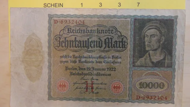 23/1337) Reichsbanknote 10 000 Zehntausend Mark 19.01.1922 Berlin