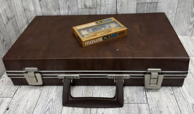 Vintage Cassette Tape Holder Storage Carry Brown 24 Tapes Faux Leather