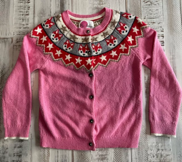 Mini Boden Pink Fair Isle Fox Pink Christmas Sweater Cotton Wool Blend 6 - 7 Yrs