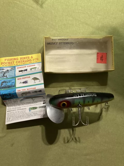 Vintage Fred Arbogast Musky Jitterbug Fishing Lure #700 Large Size Perch In Box