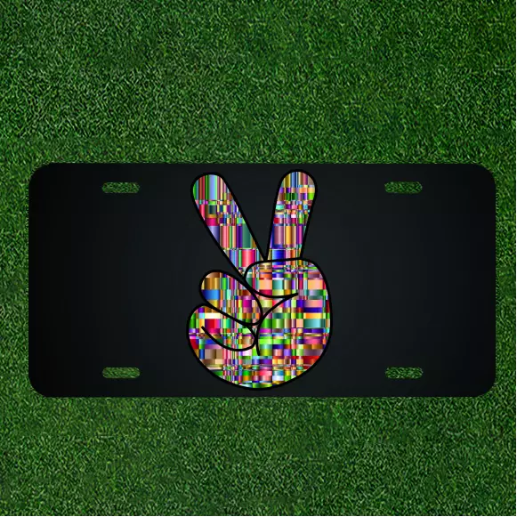 Custom Personalized License Plate Auto Tag With Amazing Colorful Peace Sign Hand
