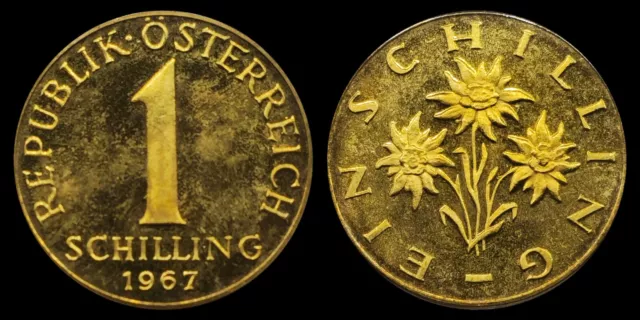 1967 Austria 1 Schilling Proof Coin, Three edelweiss flowers