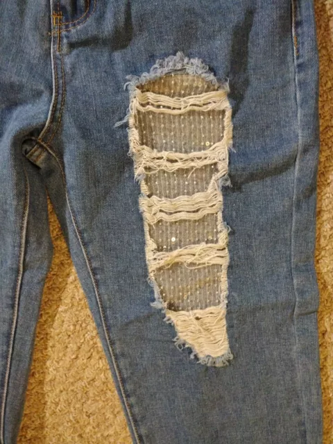 DENIM BLVD LOS Angeles Blue Jeans Boyfriend sequin lace distressed Size ...