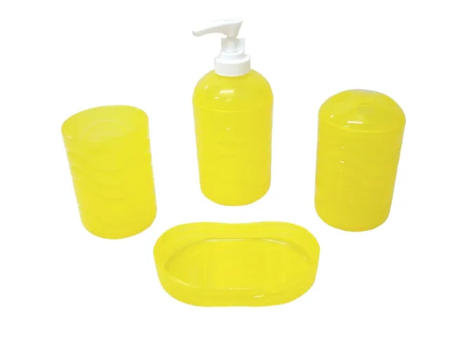 (35520) Conjunto Baño 4 Piezas Accesorios Sobremesa Lavabo Plastico Ondas Amaril