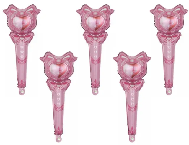 5pcs Heart Wand Handheld Foil Balloons Air Fill Pink Princess Party Bag Fairy