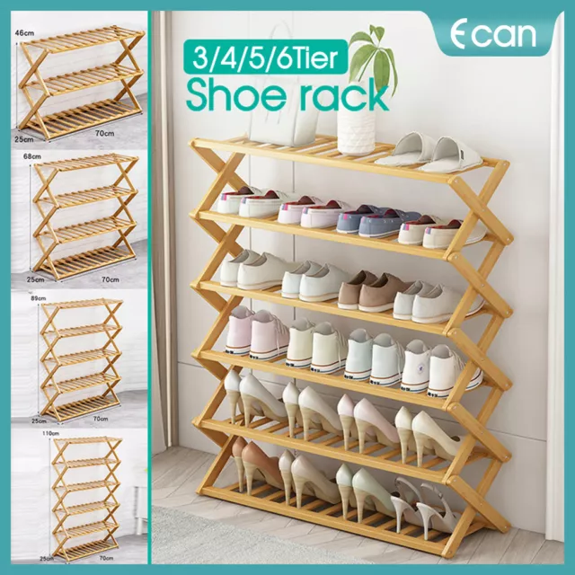 6 Tier Folding Shoe Rack Bamboo Wooden Shelf Stand Storage Organizer Cabinet AU