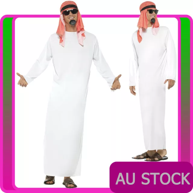 Mens Fake Sheikh Costume Arabic Desert Middle East Arab Halloween Outfit Robe