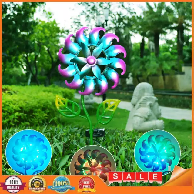 Solar Rotating Windmill Lawn Lamp Colorful Iron Home Decor for Backyard Patio