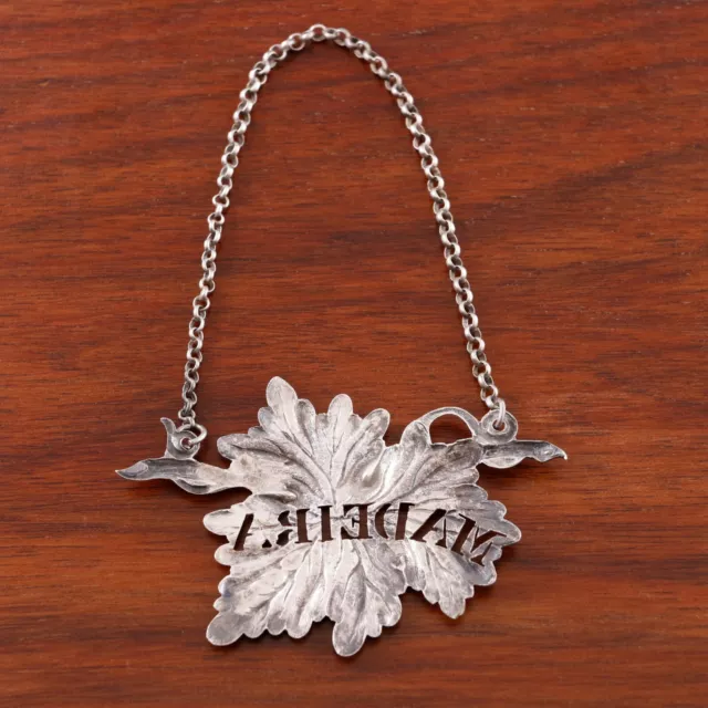 Figural Joseph Willmore English Sterling Silver Bottle Tag Leaf " Madeira " 1843 2