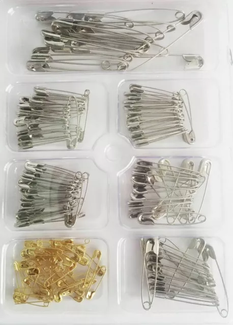 Small Medium Large 130Pcs Assorted Safety Pins Silver Metal Chrome Sewing UK