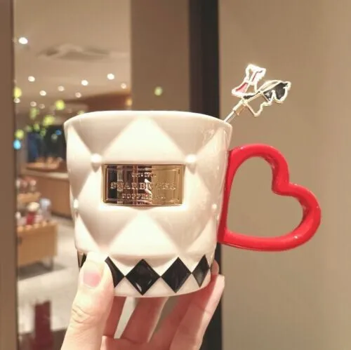 New 2022 China Starbucks Valentine's Day Checkerboard 13oz Ceramic Mug & Muddle