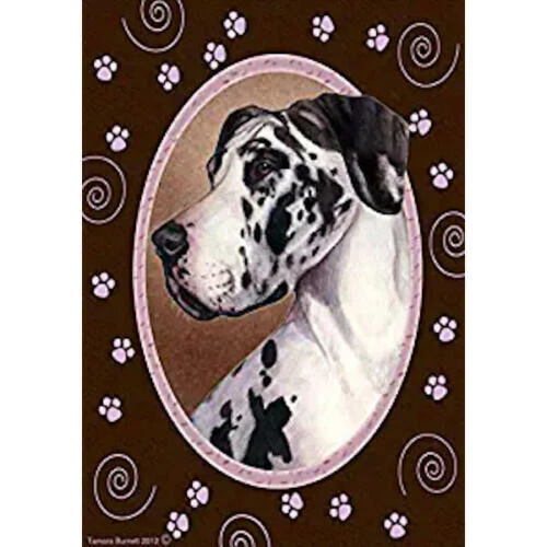 Paws House Flag - Uncropped Harlequin Great Dane