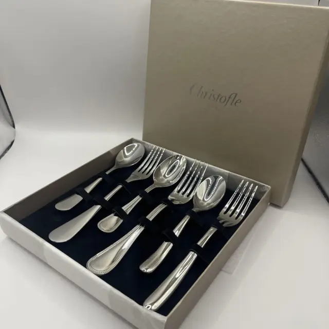 Christofle Set of 6 Spoons Forks Stainless Steel Pearl Cutlery Set Spoon Forks