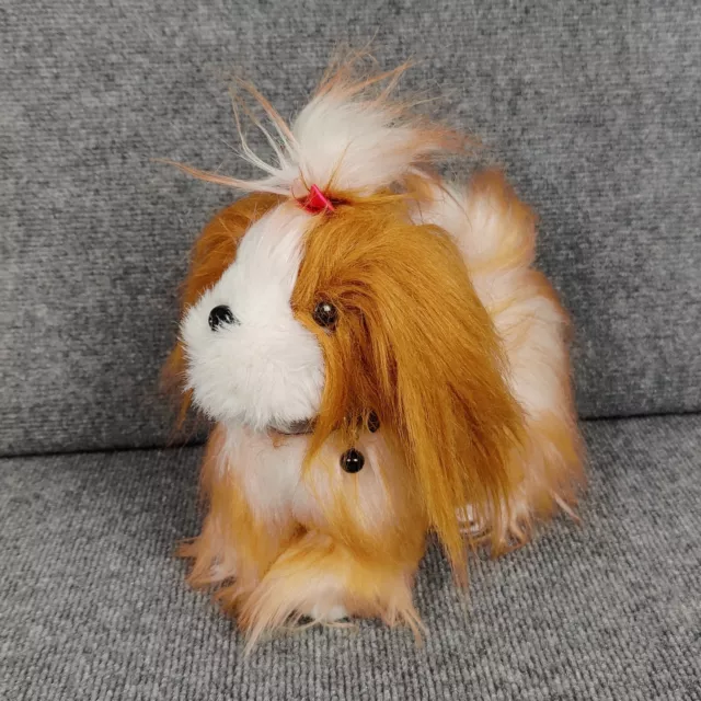 Dog Plush Puppy Shih Tzu Yorkie Maltese Realistic Long Hair Ribbon Top Knot 10"