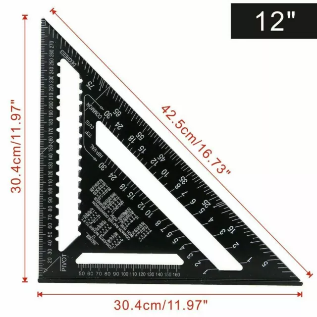 7/12 inch Roofing Speed Square Aluminium Rafter Angle Measuring Triangle Guide