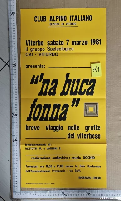 Manifesto Viterbo Club Alpino Italiano 1981 Na Buca Fonna Grotte