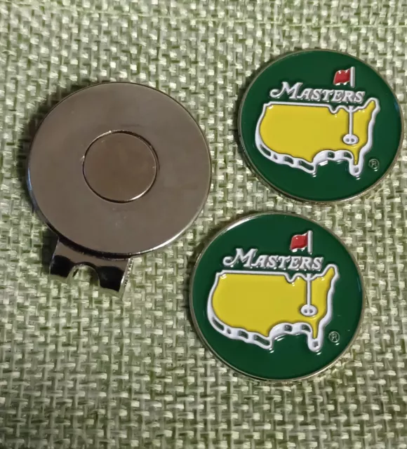 Two Masters 25mm diameter golf ball marker - Free Magnetic hat clip