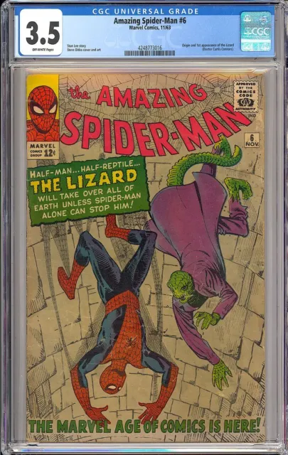 Amazing Spider-Man #6 Origin & 1st App. The Lizard Marvel Comic 1963 CGC 3.5