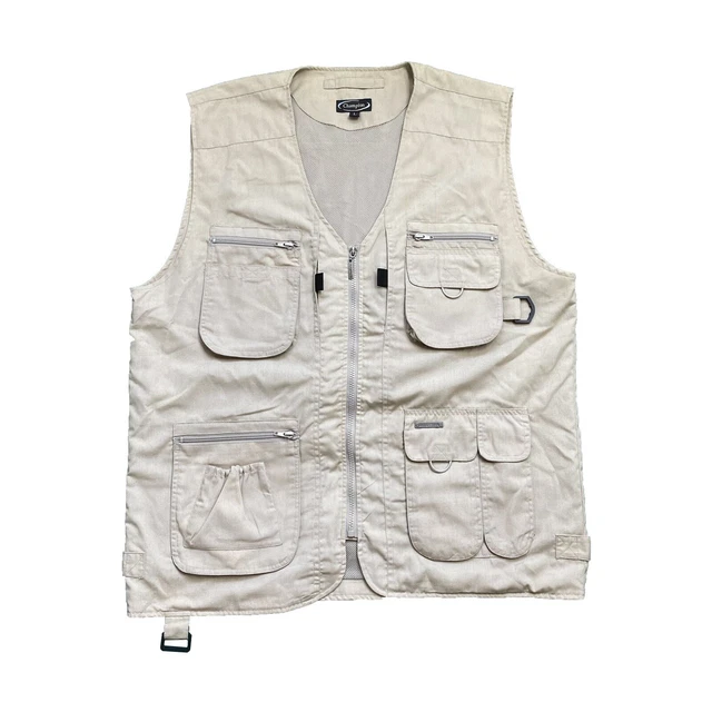 Giacca Gilet Vintage 2006 Champion Fishing Utility Beige Multi Tasche Crema