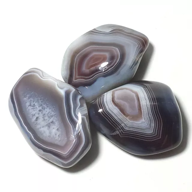 Gray Botswana Agate Tumbled Polished Crystal Stone, 3 Pc Set, Avg Size 1.35 Inch