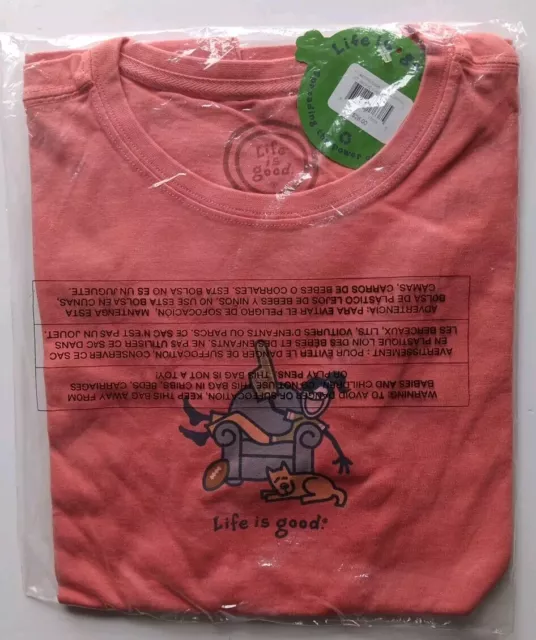 NWT Authentic Life is Good Womens Size S T-Shirt Girl & Dog Blood Orange