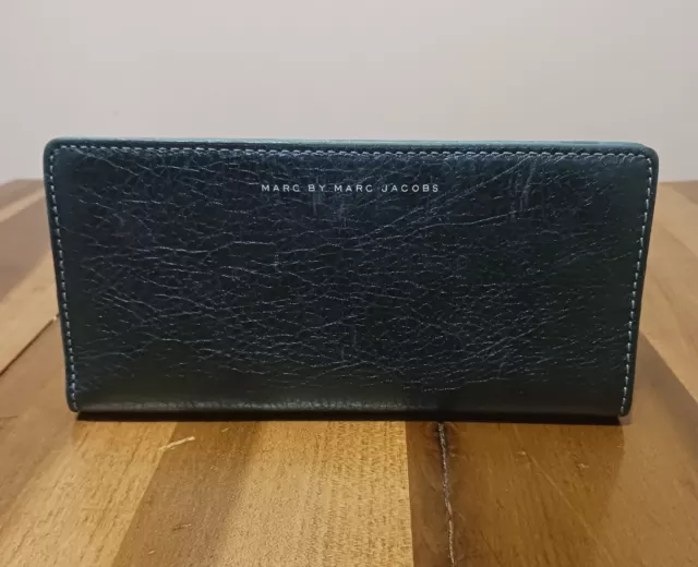 Marc By Marc Jacobs Metallic Teal Blue Colorblock Leather Bifold Wallet Snap