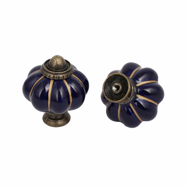 Home Office Furniture Ceramic Pumpkin Shape Pull Handle Knob Navy Blue 4pcs 2